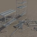 Scaffolding Structure With Metal Frames Platforms Scattered Poles And Construction Materials
