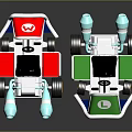 Colorful Toy Cars In Red White Green With Rocket Thrusters Gold Wheels And L Logo