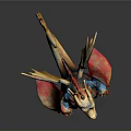 Mythical Golden Horned Dragon Statue in Colorful Traditional Attire with Decorative Wings