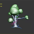 Decorative Green Tree Sculpture With Round Leaves And Yellow Spiral Patterns