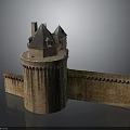 Medieval Castle Architectural Model With Round Tower Brick Walls And Pointed Roofs 3d model