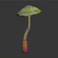 Colorful Mushroom With Iridescent Cap And Striped Stem On Black Background
