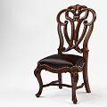 Classic Wooden Dining Chair With Ornate Carved Backrest And Leather Upholstered Seat