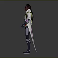 Male Fantasy Character 3D Model With White Armor Purple Cape And Black Bodysuit