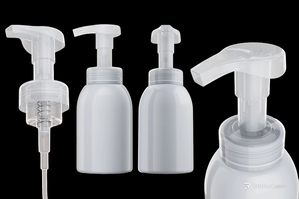 White Plastic Pump Bottles as Essential Bathroom Accessories for Liquid Dispensing 3d model 