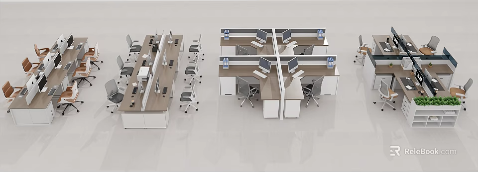 Modern Public Office Space With Cubicle Workstations Computers And Office Chairs 3d model 