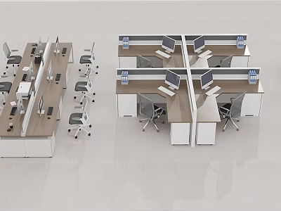 Modern Public Office Space With Cubicle Workstations Computers And Office Chairs 3d model