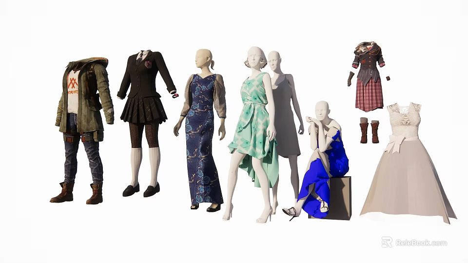 Models Displaying Various Fashionable Clothing Styles Including Dresses Coats And Uniforms 3d model 