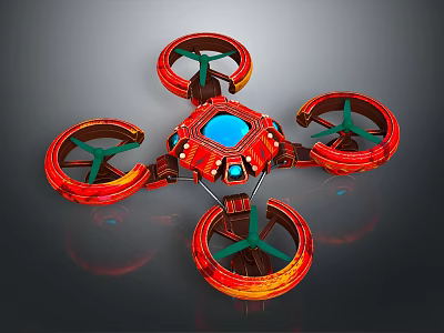 Red Four Rotor Drone With Blue Display And Modern Futuristic Design 3d model