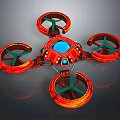 Red Four Rotor Drone With Blue Display And Modern Futuristic Design