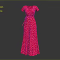 Red Polka Dot Maxi Dress with V Neck Short Sleeves and Waist Belt