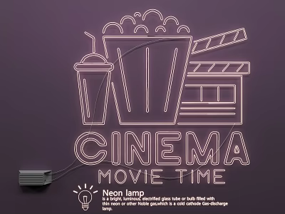 Cinema Themed Neon Light Set With Popcorn Drink And Film Reel For Movie Time 3d model