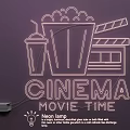 Cinema Themed Neon Light Set With Popcorn Drink And Film Reel For Movie Time