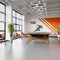 Modern Gym Interior With Various Fitness Equipment And Orange Wall