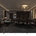 Elegant Chinese Private Room Interior With Dining Table Sofa And Chandelier 3d model