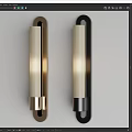 Modern Brass And Black Wall Lamps With White Cylindrical Illuminated Shades Mounted On Wall