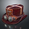 Steampunk Vintage Leather Hat With Cross Straps Metal Goggles Chain Details And Copper Accents