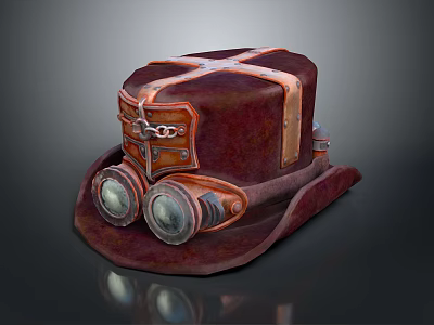 Steampunk Vintage Leather Hat With Cross Straps Metal Goggles Chain Details And Copper Accents 3d model