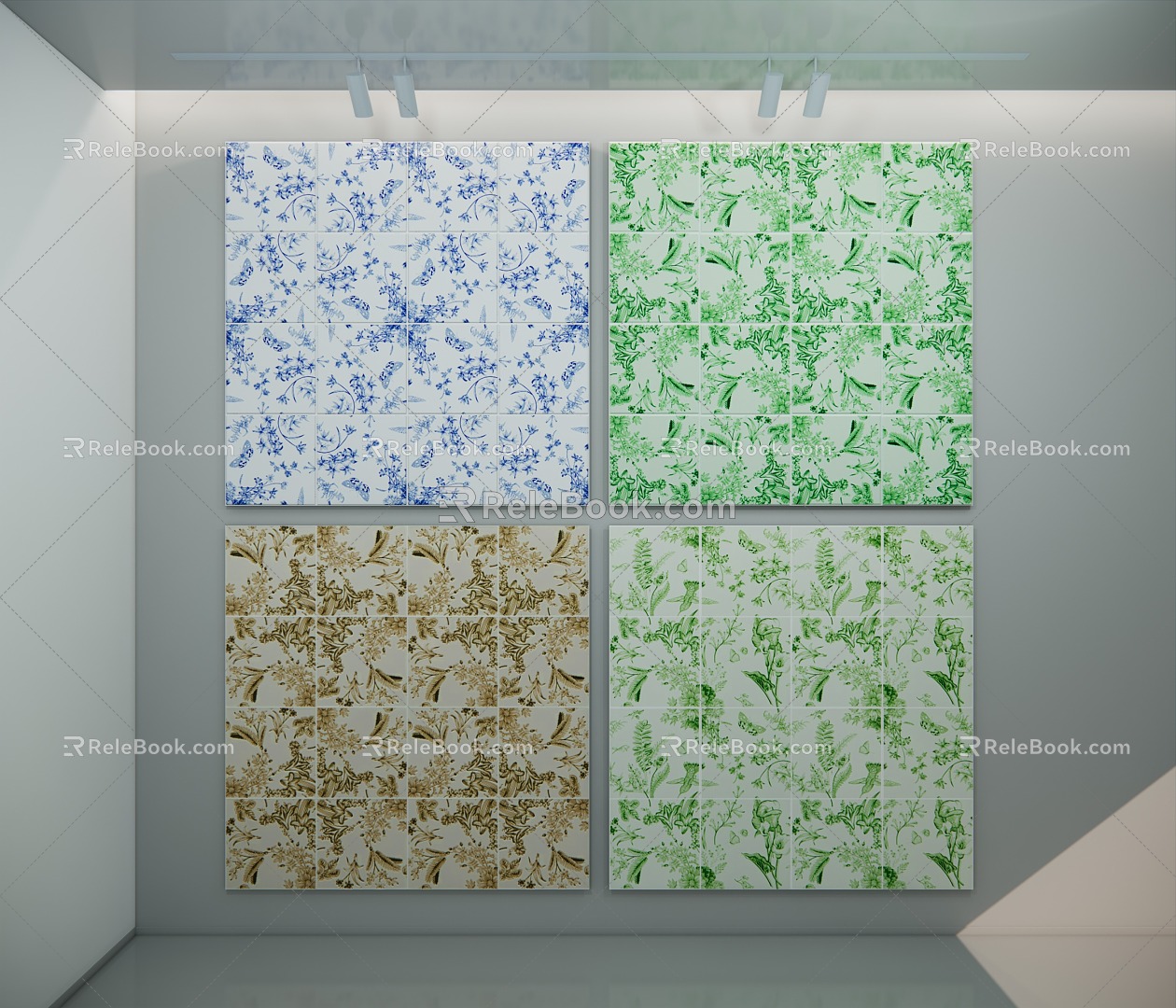 Tile Tile Blue and White Porcelain Pattern White Drawing Landscape Draft Seamless Collage Mosaic Traditional Pattern Wall Jewelry Green Natural Wind 3d model