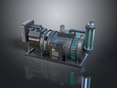 Industrial Mechanical Equipment Featuring Motor Pipes Filter Square Base And Blue Accents 3d model