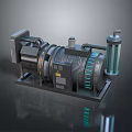 Industrial Mechanical Equipment Featuring Motor Pipes Filter Square Base And Blue Accents