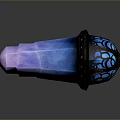 Glowing Crystal Decorative Piece with Blue Purple Hue Black Base and Blue Patterns