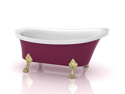 Classic Maroon Freestanding Bathtub With Elegant Golden Claw Feet Design 3d model