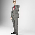 Man Wearing Gray Suit With Red Tie Standing Against Plain Background 3d model