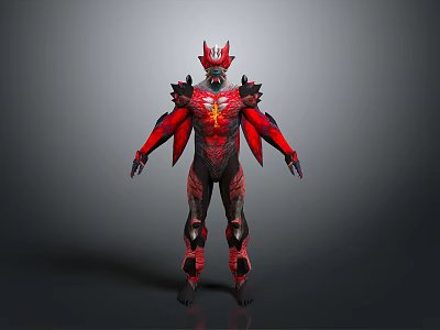 Red And Black Spiked Armor Sci Fi Fantasy Creature Character With Aggressive Design 3d model