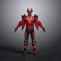 Red And Black Spiked Armor Sci Fi Fantasy Creature Character With Aggressive Design