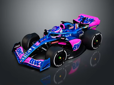 Blue And Pink Formula One Car With BWT Logo Aerodynamic Design And Tires 3d model