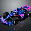 Blue And Pink Formula One Car With BWT Logo Aerodynamic Design And Tires