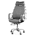 Wooden Office Chair With Striped Design Armrests Adjustable Swivel Base And Wheels