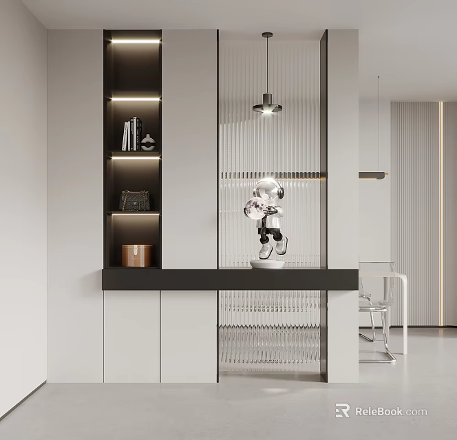 Modern Minimalist Shoe Cabinet With Open Design White Black Metal Accents And Glass Partition 3d model 