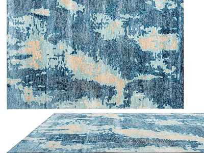 Modern Blue And Beige Square Rug With Abstract Pattern For Home Decor 3d model
