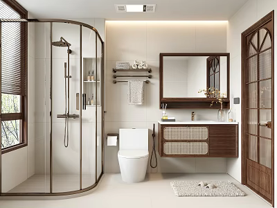 Middle Ancient Style Toilet Dry and Wet Separation Bathroom Cabinet Bathroom Cabinet Mirror Cabinet Mirror Toilet Shower Room Toilet Door 3d model