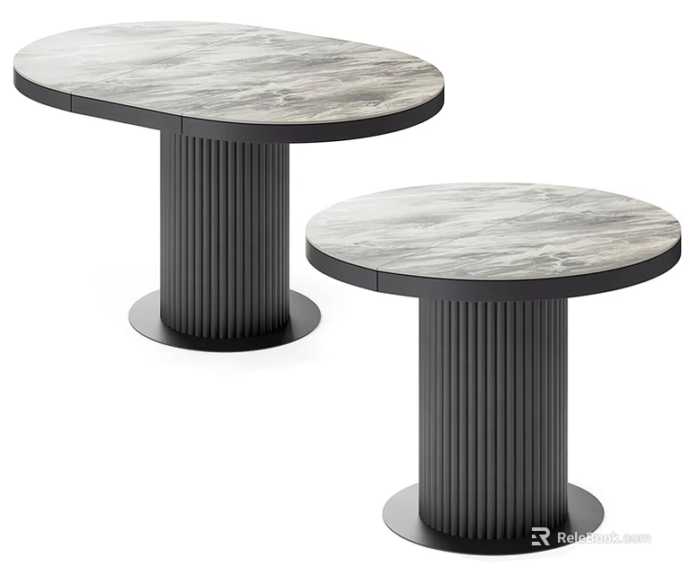 Modern Two Piece Dining Table Set With Marble Pattern Tabletop And Black Ribbed Pedestal Legs 3d model