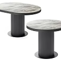 Modern Two Piece Dining Table Set With Marble Pattern Tabletop And Black Ribbed Pedestal Legs 3d model