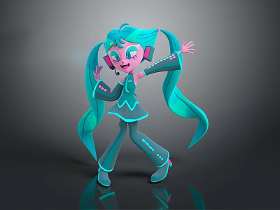 Vibrant Game Movie Character With Turquoise Pigtails Pink Cheeks And Shiny Outfit Dancing Pose 3d model