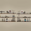 Stylish Wall Mounted Wine Rack With Multiple Bottles Glassware And Decorative Items 3d model