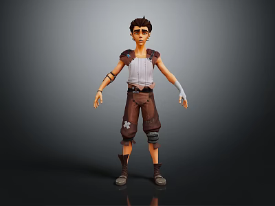 3D Young Male Character In White Vest Brown Shorts Knee Pads And Wrist Guards 3d model