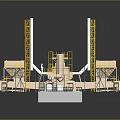 Industrial Facility 3D Model With Equipment Pipes Yellow Supports And Structural Layout