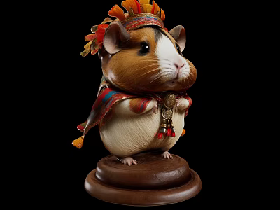 Guinea Pig Decorative Figurine Set With Colorful Headdress Scarf And Brown Base 3d model