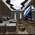 Luxury SPA Sauna Interior Design with Rattan Loungers Starry Sky Ceiling and Large Screen