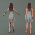 Horror Game And Film Character In Light Blue Dress With Blood