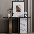 Modern Console Table With Marble Top White Vase Dried Plants Artwork And Smart Speaker