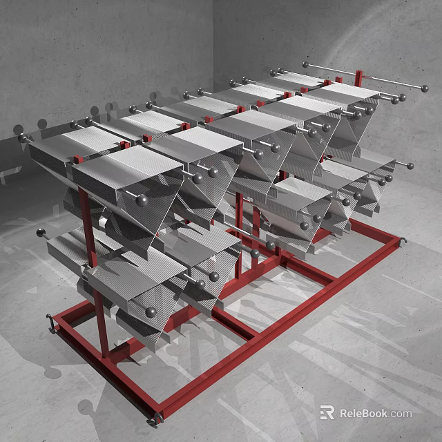 Industrial Mechanical Equipment With Red Frame And Silver Metal Multi Layer Structure 3d model