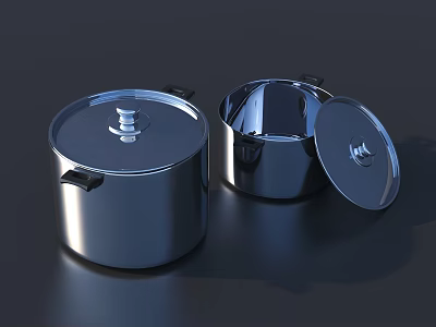 Shiny Stainless Steel Cooking Pots With Lids For Modern Kitchen Use 3d model