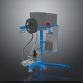 Industrial Mobile Mechanical Equipment With Blue Frame Circular Component And Storage Drawers