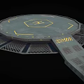 Futuristic Circular Platform With Hexagonal H Symbol Yellow Lines And Grid Base 3d model
